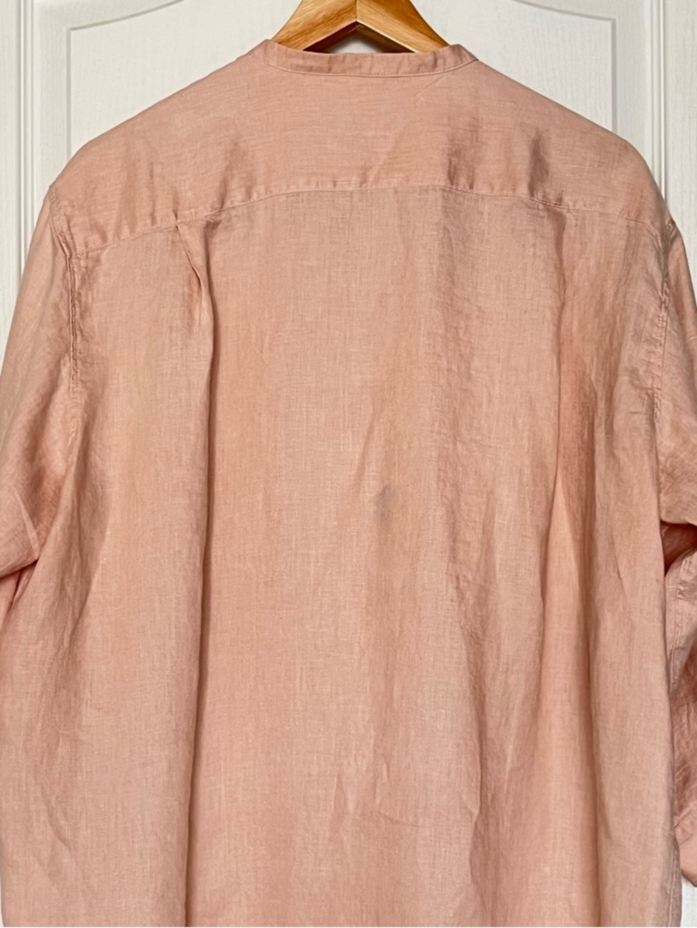 MUJI 100% Hemp Band Collar Tunic Peach Pink 7-Sleeve Shirt XL Coastal Grandma - Picture 10 of 14